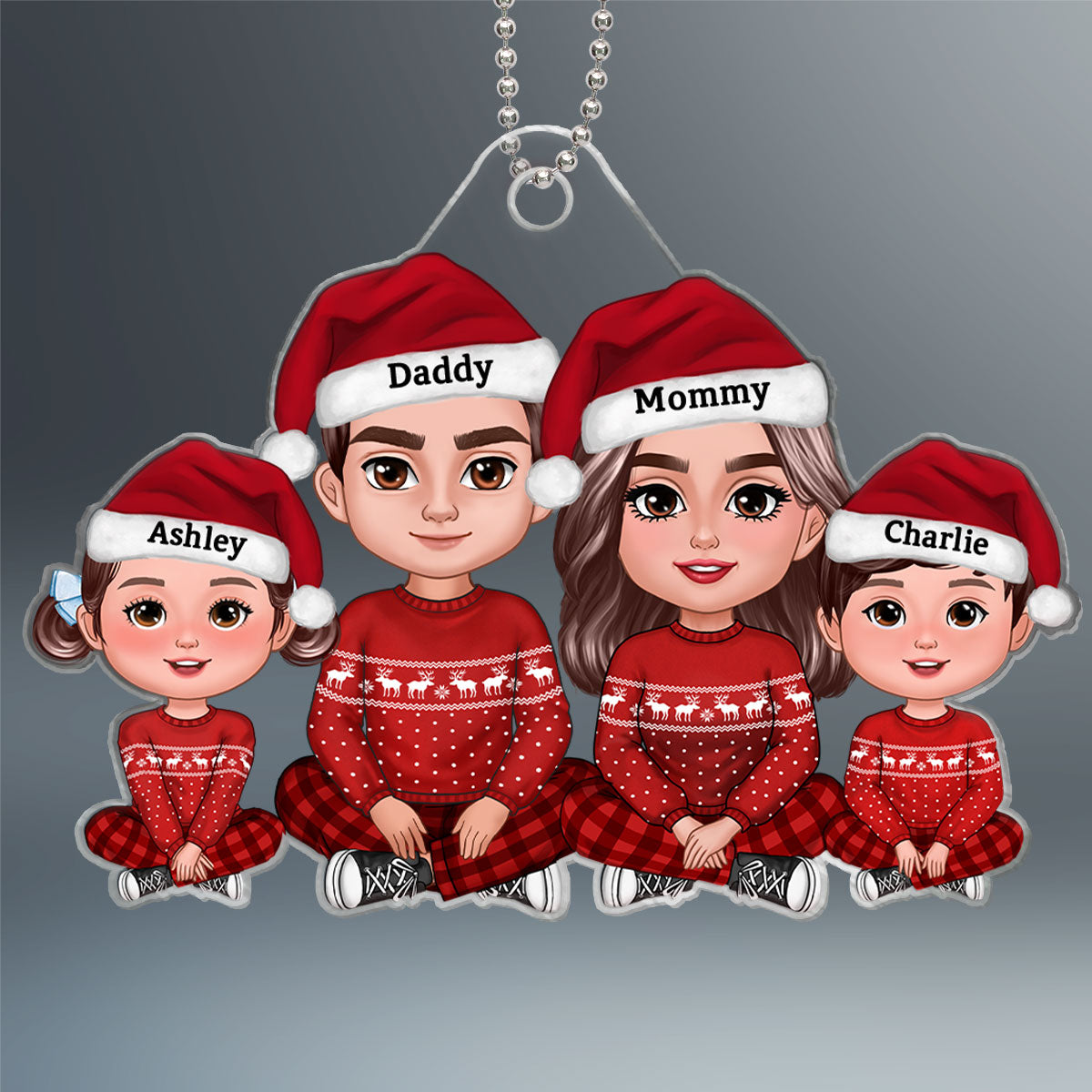 Christmas Doll Family Crossed Legs Personalized Acrylic Ornament