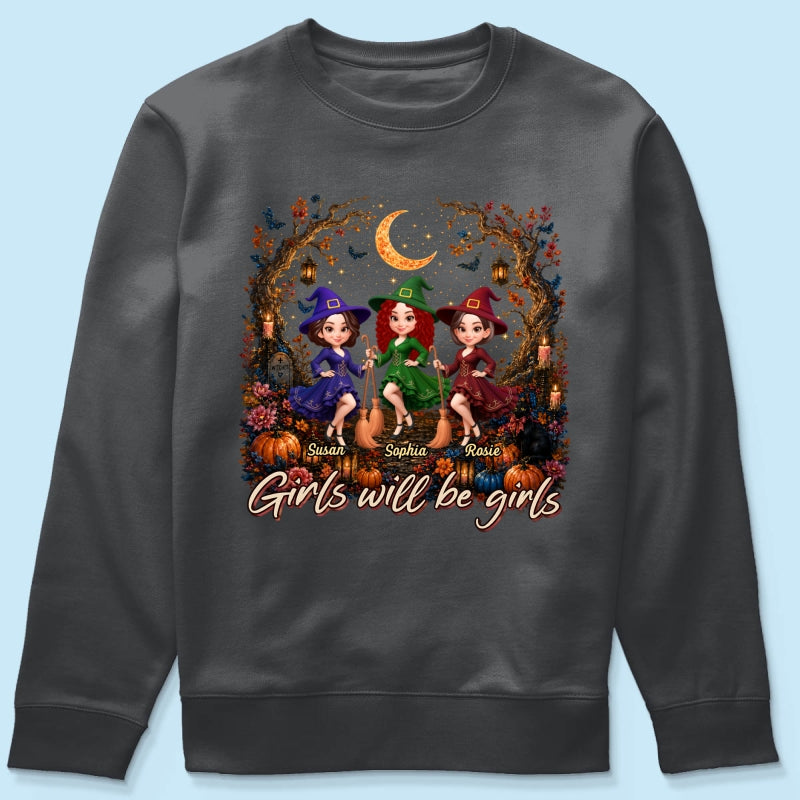 Girls Will Be Girls Besties Halloween - Personalized Shirt - Halloween Gift, Gift For Best Friends