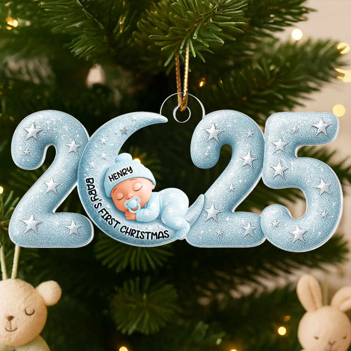 Baby Sleeping on Moon Ornament 2025 Crystal Effect - Personalized Acrylic Ornament - Baby Keepsake Gift, Newborn Gift