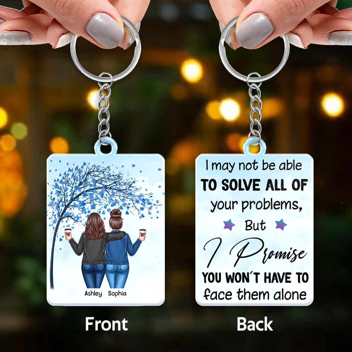 Blue Tree Back View Women Besties Personalized Acrylic Keychain