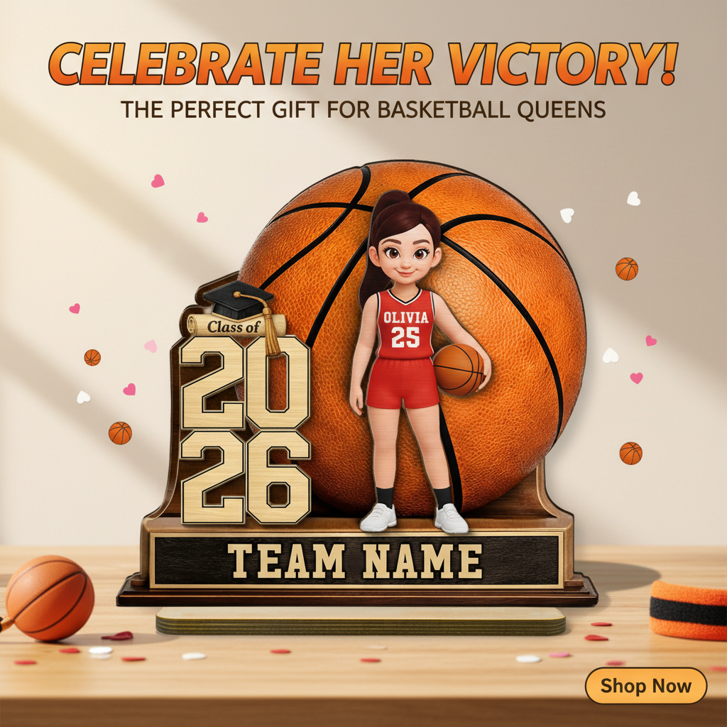 Basketball Senior Keepsake - Personalized 2-Layered Wooden Plaque - Graduation Gift For Son, Daughter