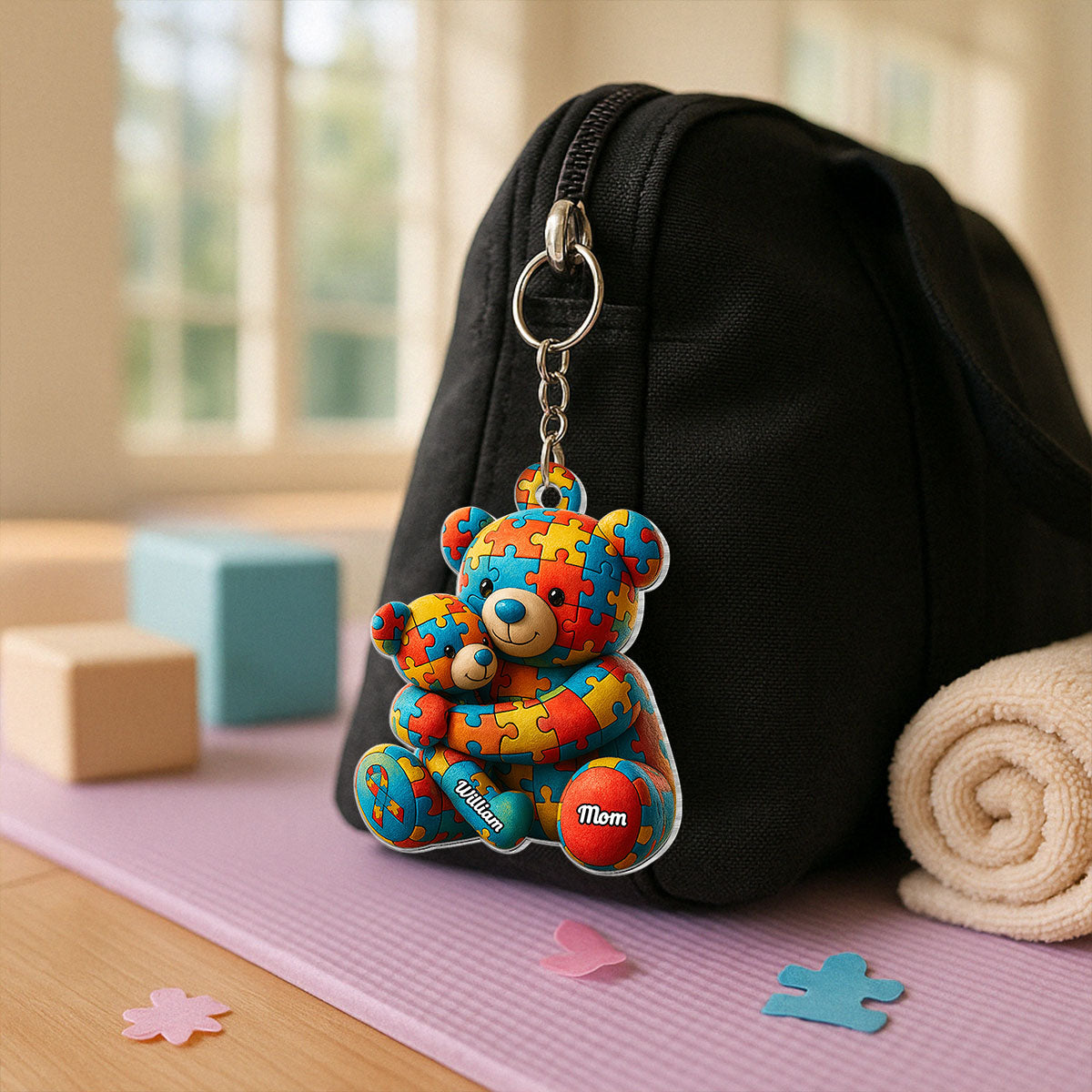 Autism Bear Mom & Kid Autism Awareness Personalized Acrylic Keychain