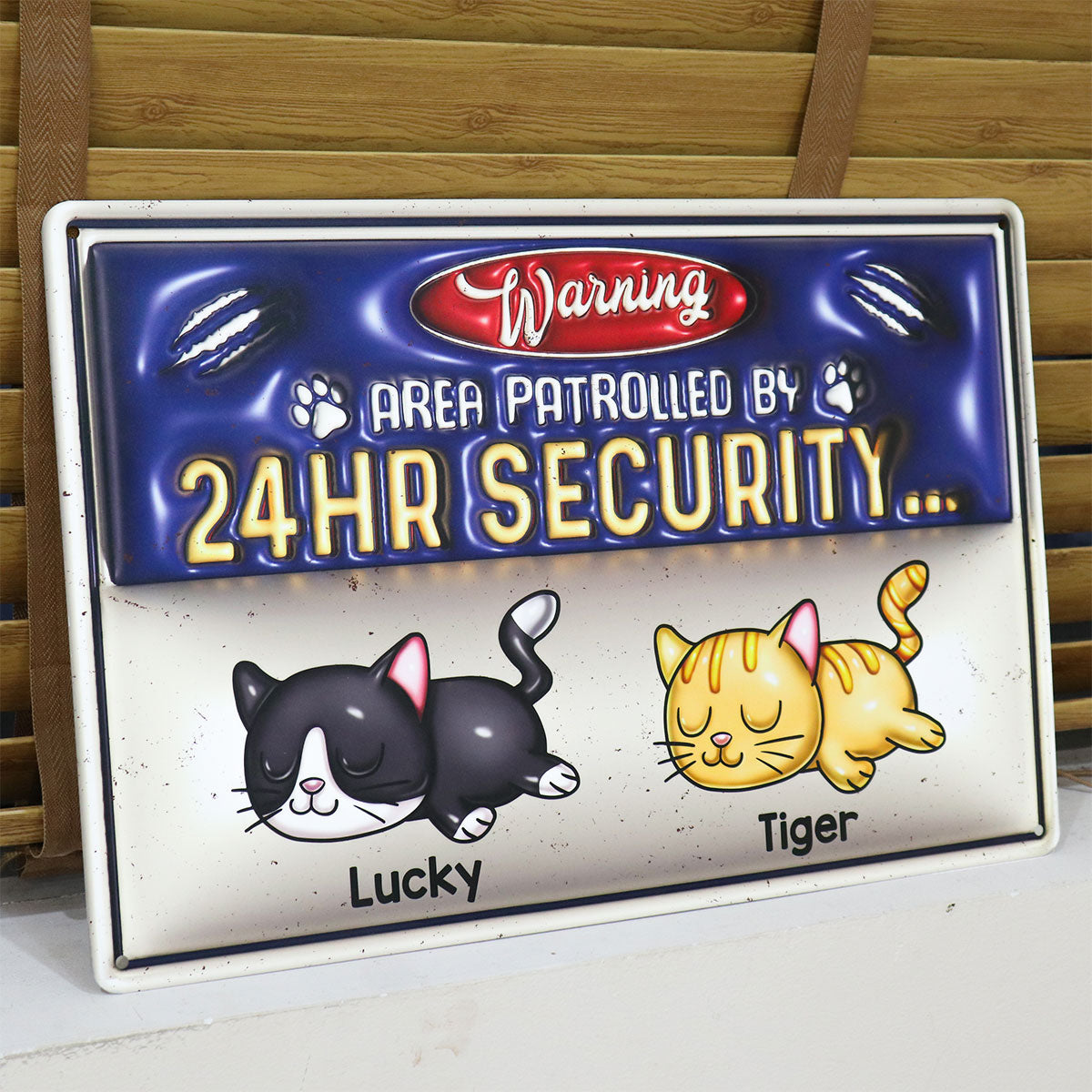 Warning Area Patrolled By Cute Sleeping Cats Personalized 3D Inflated Metal Sign, Gift for Cat Mom, Cat Dad, Cat Lovers