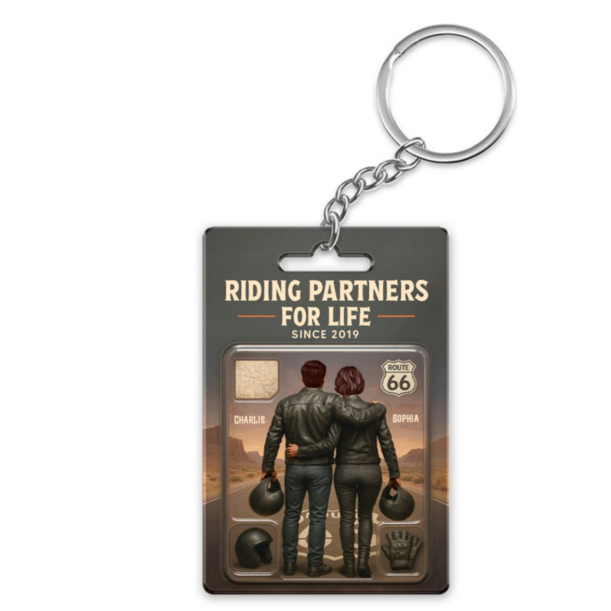 3D Effect Custom Figure Couple Bikers Riding Partners For Life Personalized Acrylic Keychain, Gift For Bikers