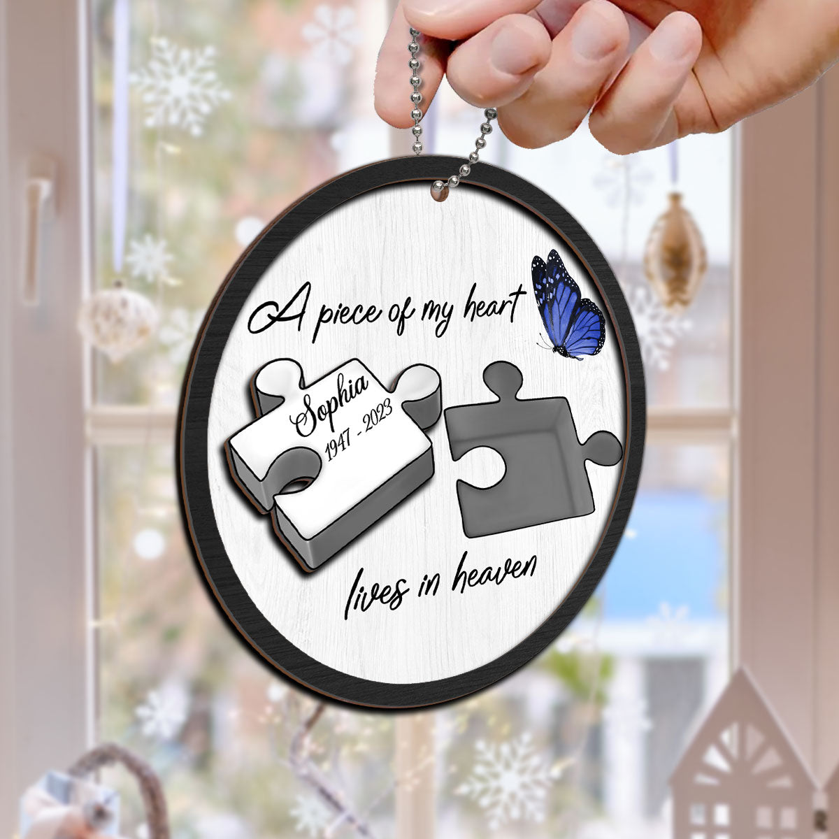 A Piece Of My Heart Lives In Heaven Memorial Personalized 2-Layer Wooden Ornament