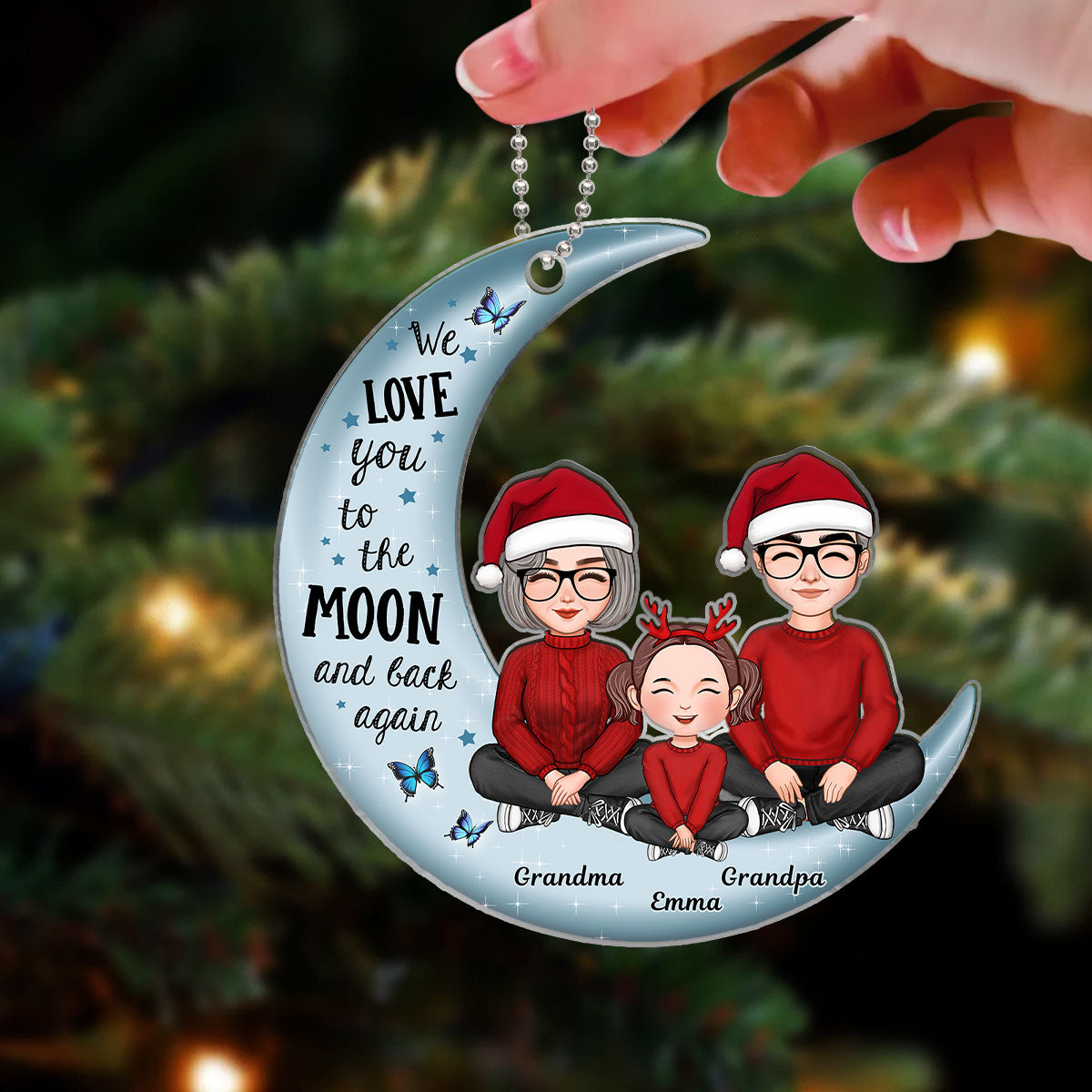 Grandpa Grandma Love You To The Moon And Back - Personalized Acrylic Ornament - Heartwarming Gift For Grandkids