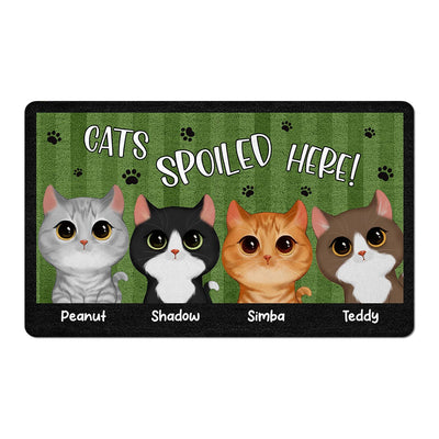 Watercolor Cute Cats Green Background Cats Spoiled Here Welcome Personalized Doormat