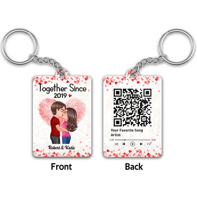 Fingerprint Doll Couple Kissing Favorite Song Scannable QR Code Personalized Acrylic Keychain