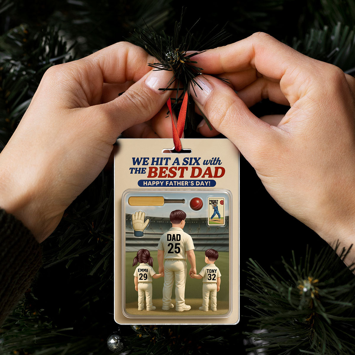 Hit A Six With The Best Dad Cricket Dad Personalized Car Hanger Acrylic Ornament, Father's Day Gift For Husband, Dad