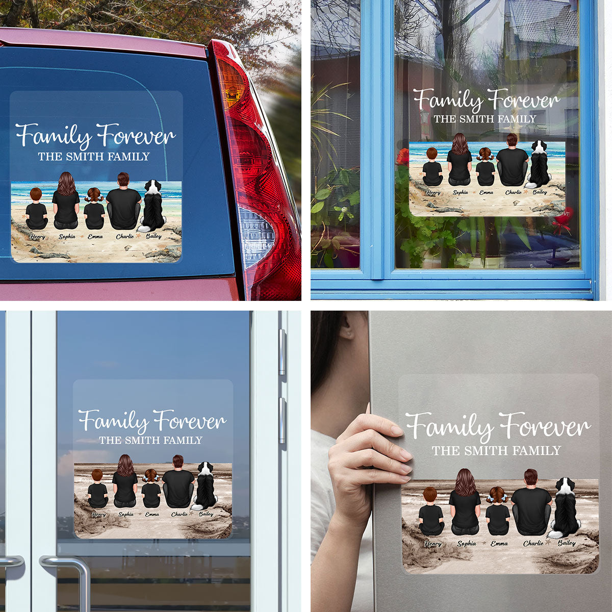 Retro Vintage Family Sitting Beach Landscape Personalized Decal