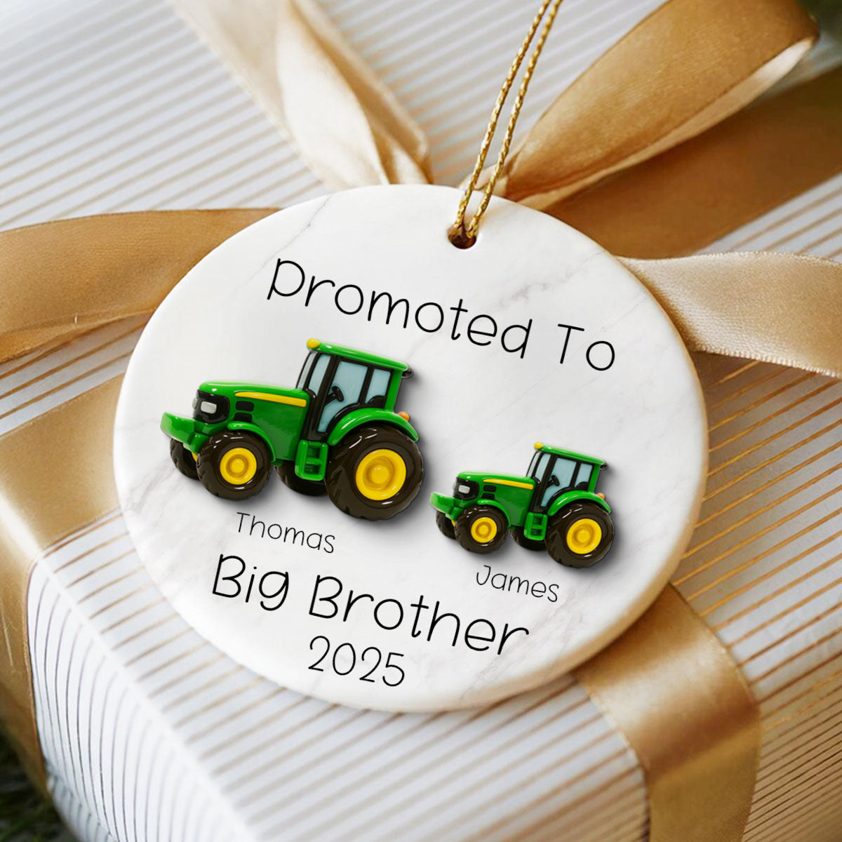 Promoted To Big Brother Big Sister Tractors - Personalized Ceramic Ornament - Proud New Big Siblings Gift