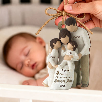 3D Effect First Christmas As Family Of Four - Personalized Wooden Ornament