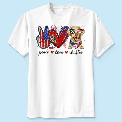 Peace Love Dogs USA Flag Pattern Personalized Shirt, Gift For Dog Mom, Dog Dad, Dog Lovers