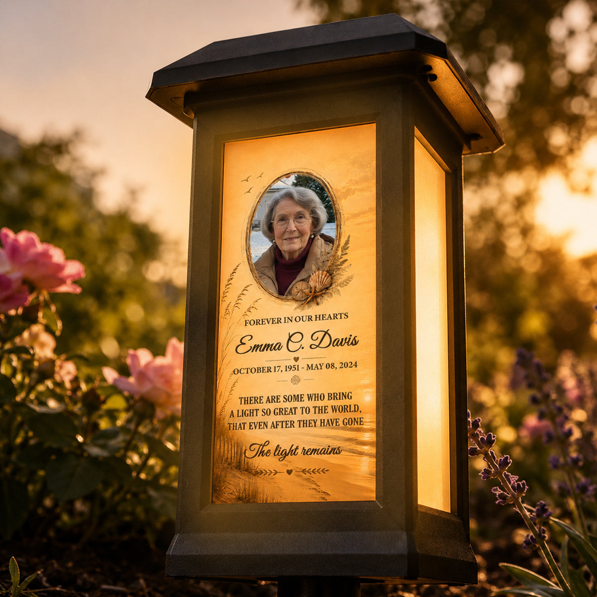 Custom Beach Memorial Photo - Personalized Solar Garden Light - Heartfelt Sympathy Gift for Loved Ones