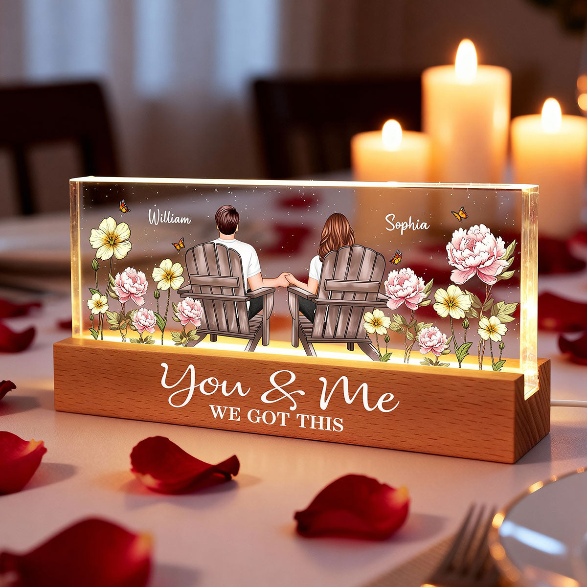 Eternal Love Couple Custom Birth Month Flower - Personalized Acrylic Block LED Night Light - Heartfelt Gift For Couple, For Him, For Her, Boyfriend, Girlfriend, Husband, Wife
