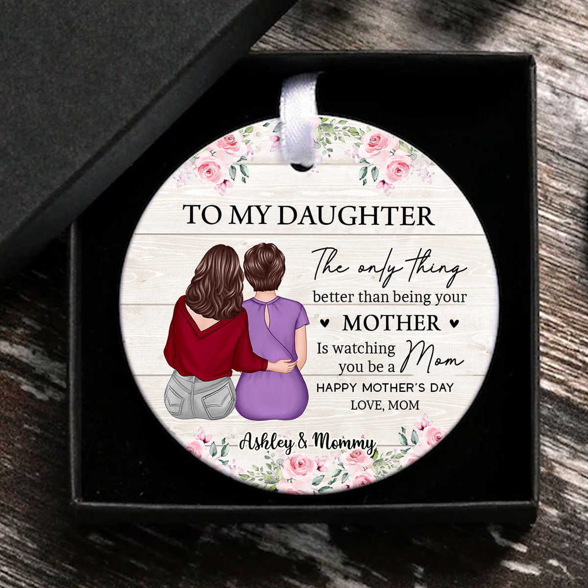 To My Daughter From Mom Personalized Circle Ceramic Ornament, Heartfelt 2025 Gift For Daughter