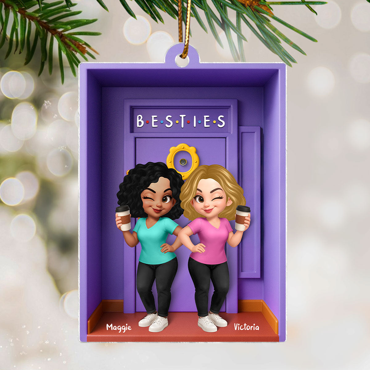 Besties Purple Door Entryway 3D Effect Personalized Acrylic Ornament, Gift for Best Friends, Besties, Sisters