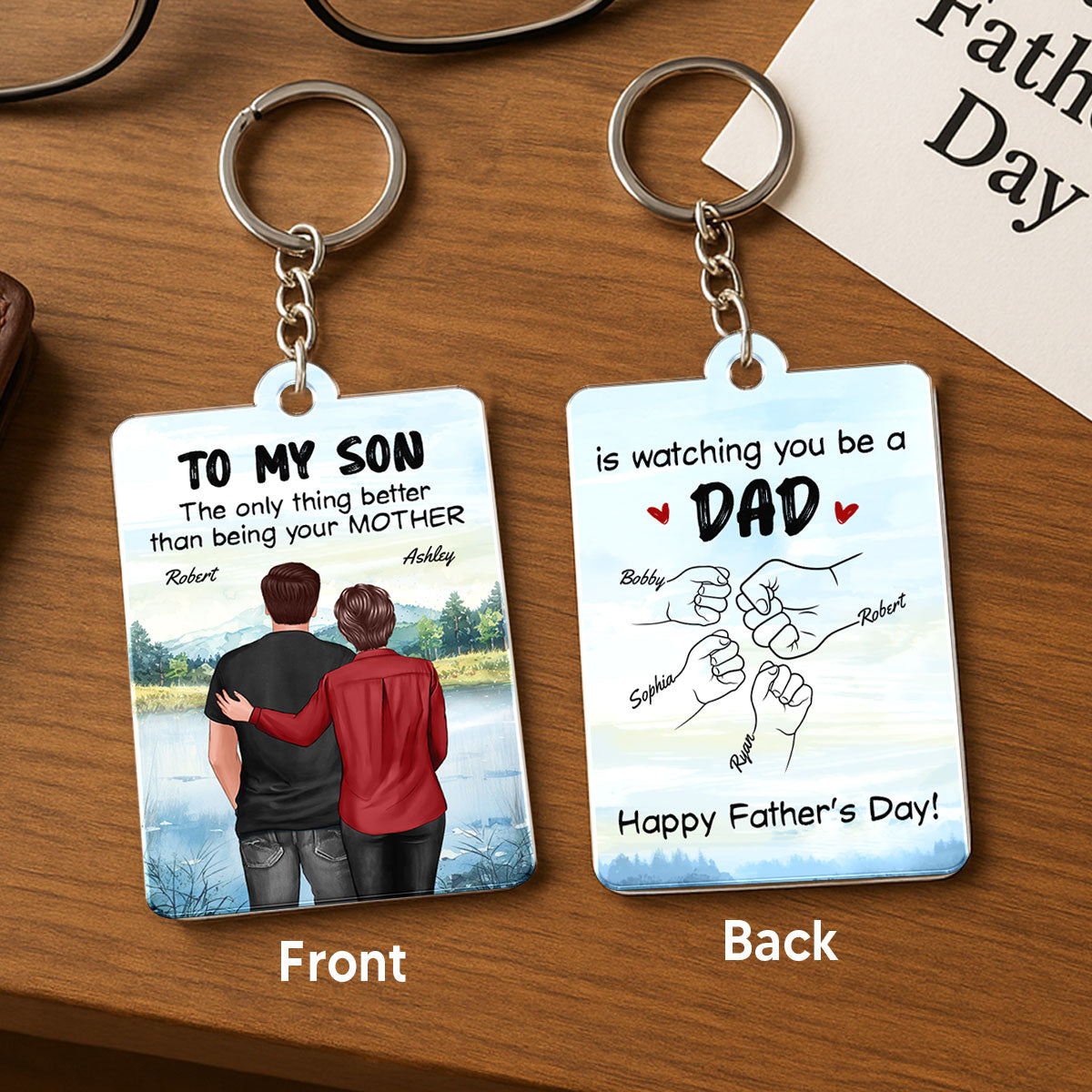 From Mom To Son Watching You Be A Dad Personalized Acrylic Keychain, Gift For Son