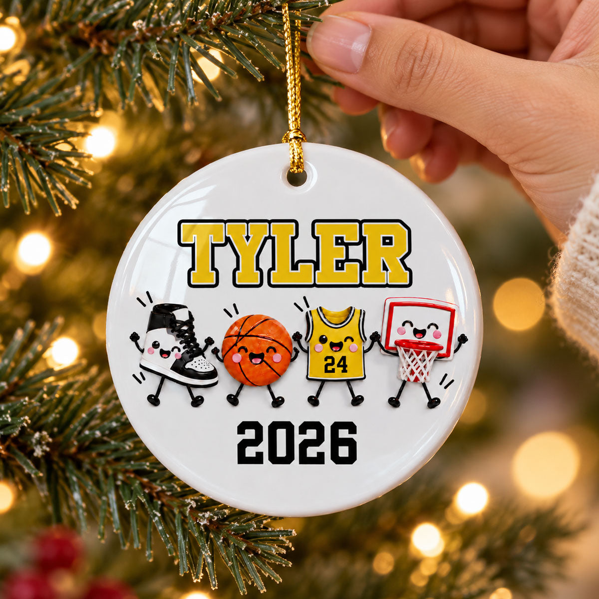 Basketball Things 2D Flat - Personalized Ceramic Ornament – Custom Name Basketball Christmas Keepsake Gift for Player, Son, Daughter, Teen