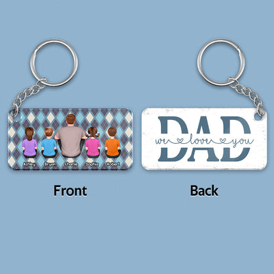 Dad And Kids Dogs Cats Back View Argyle Pattern Personalized Acrylic Keychain
