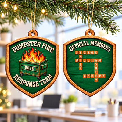 Dumpster Fire Response Team Official Members Custom Names Puzzle - Personalized Double-Sided Wooden Ornament