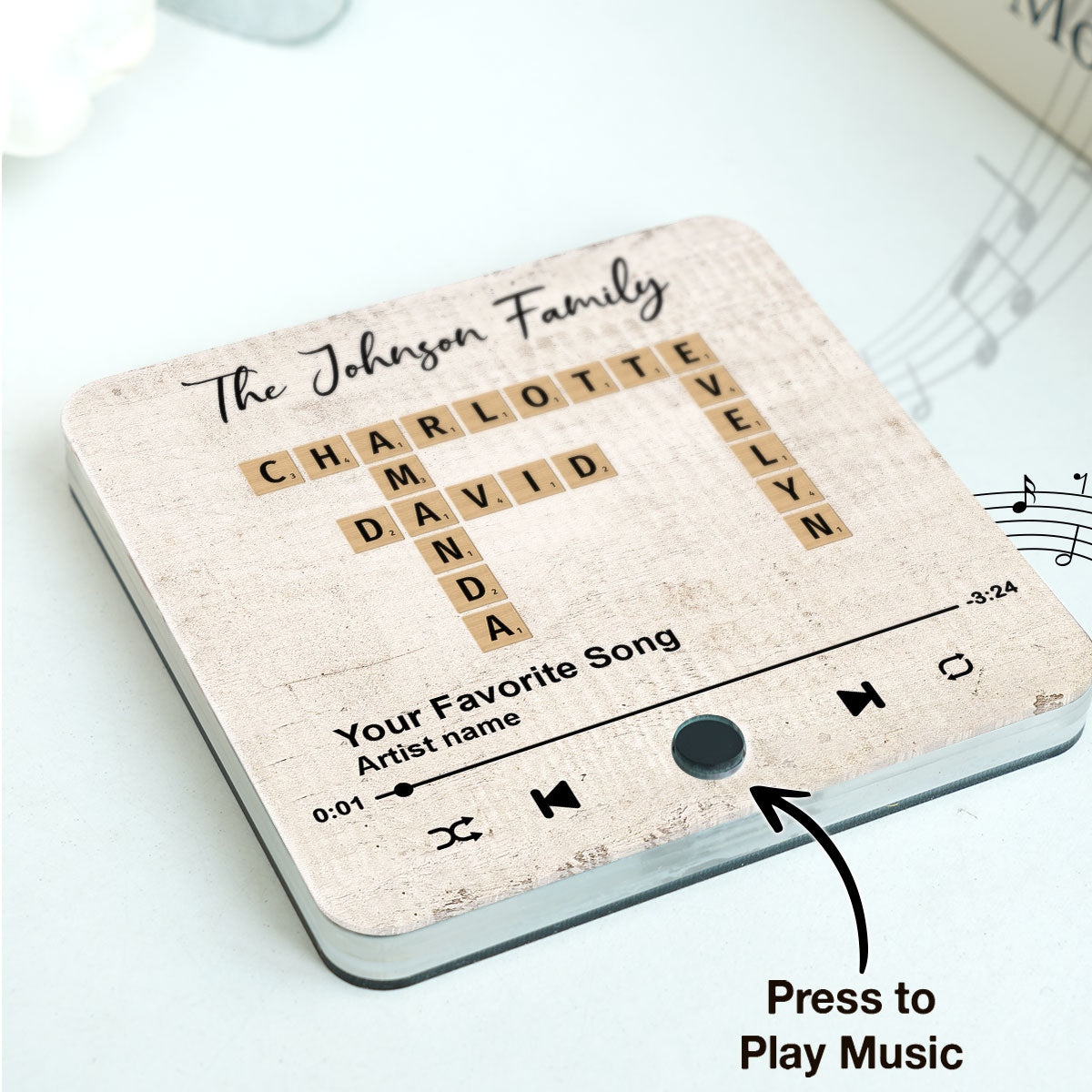 Family Crossword Art - Created In A Moment, Treasured Forever Personalized Music Fridge Magnet, Mother's Day, Father's Day Gift