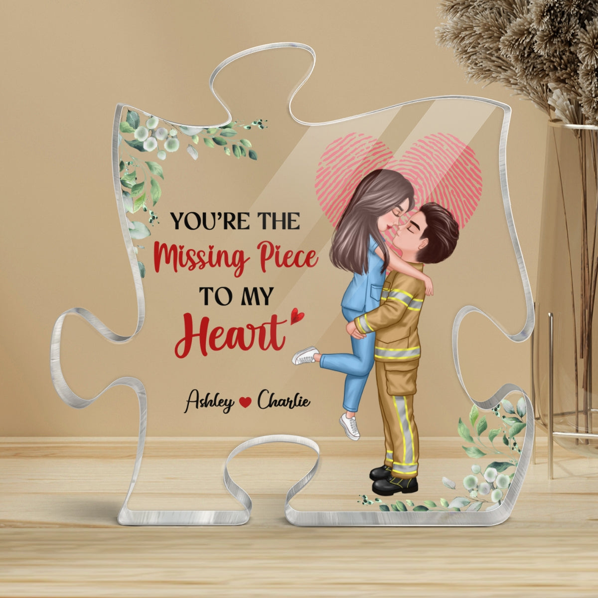 The Missing Piece Couple Fingerprint Valentine‘s Day Gifts by Occupation Gift For Her Gift For Him Firefighter, Nurse, Police Officer Personalized Puzzle Acrylic Block Plaque