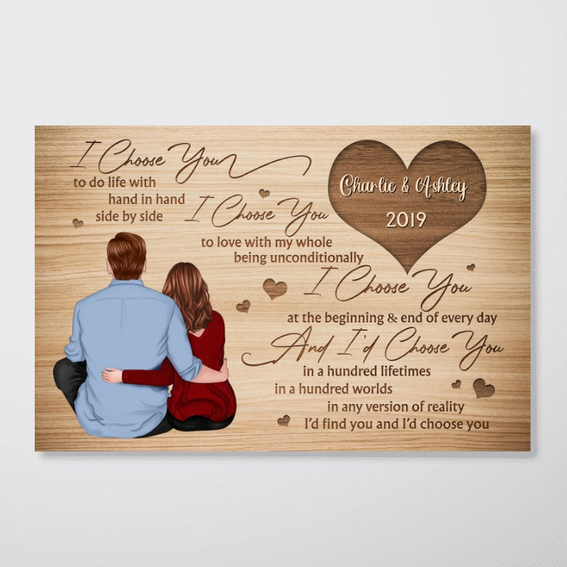 Back View Couple Sitting I Choose You Gift For Him For Her Personalized Horizontal Poster