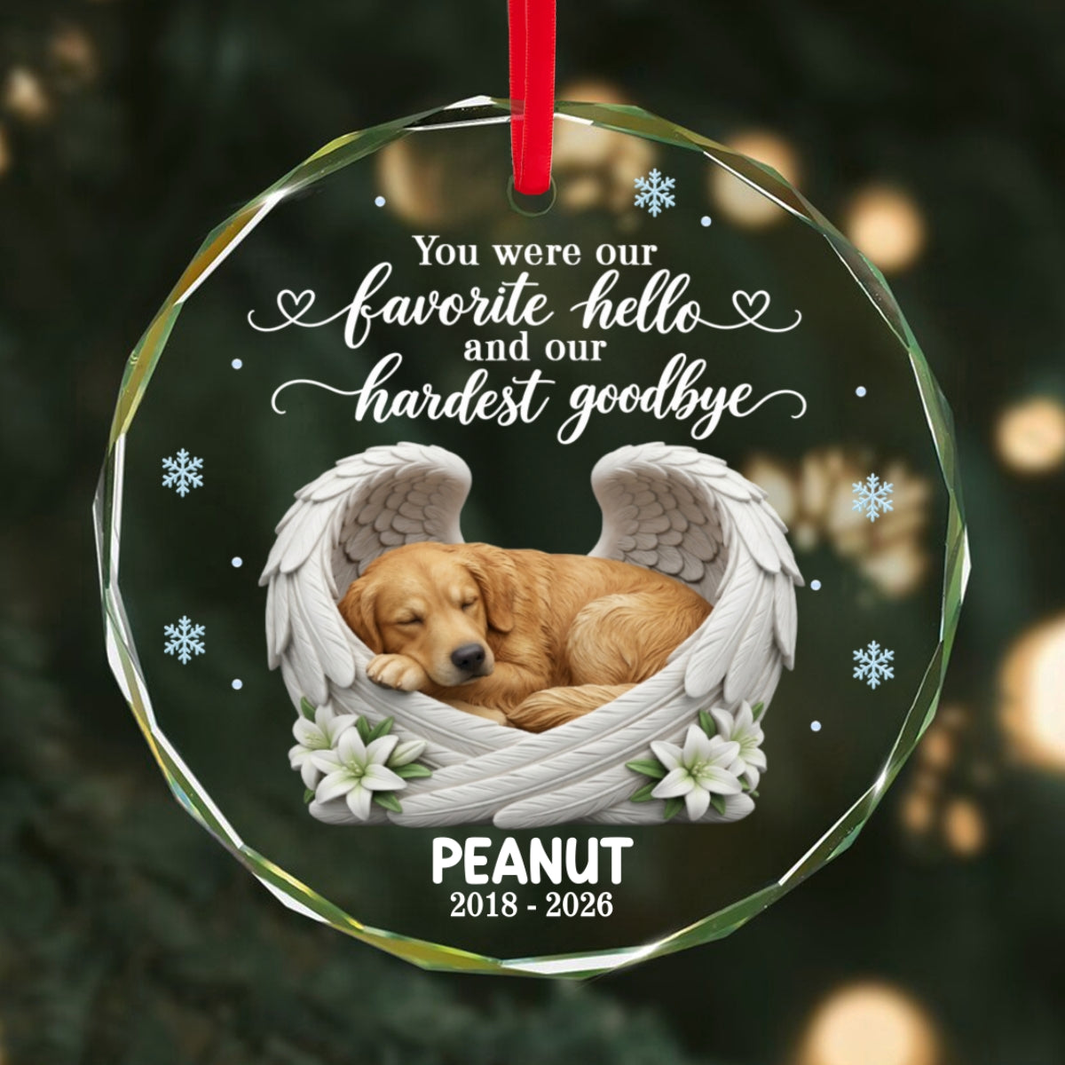 Custom Dog Cat Pet Memorial Angel Wings - Personalized Glass Ornament - Christmas Memorial Ornament For Pet Lovers, Dog Lovers, Cat Lovers