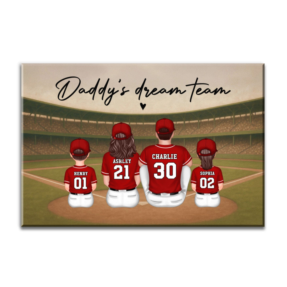 Retro Vintage Baseball Family Daddy's Dream Team Personalized Wrapped Canvas| Unique Father's Day Gift For Dad