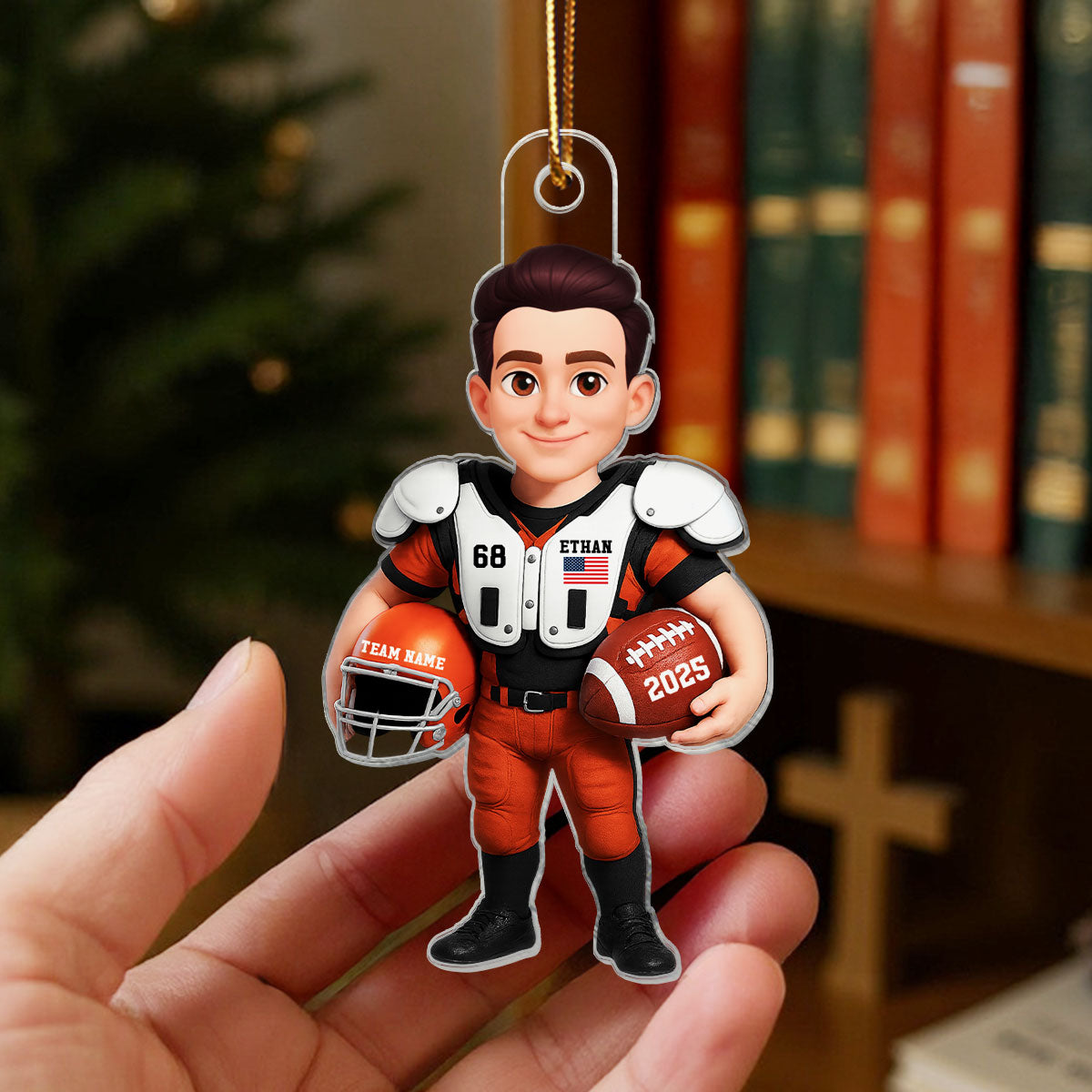 3D Effect Proud American Football Player - Personalized Acrylic Car Hanger - Gift For Football Lovers, Grandson, Son, Husband