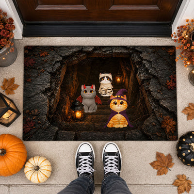 The Purr-fect Boo Crew - Personalized Doormat - Spooky Front Porch Halloween Decor for Cat Moms