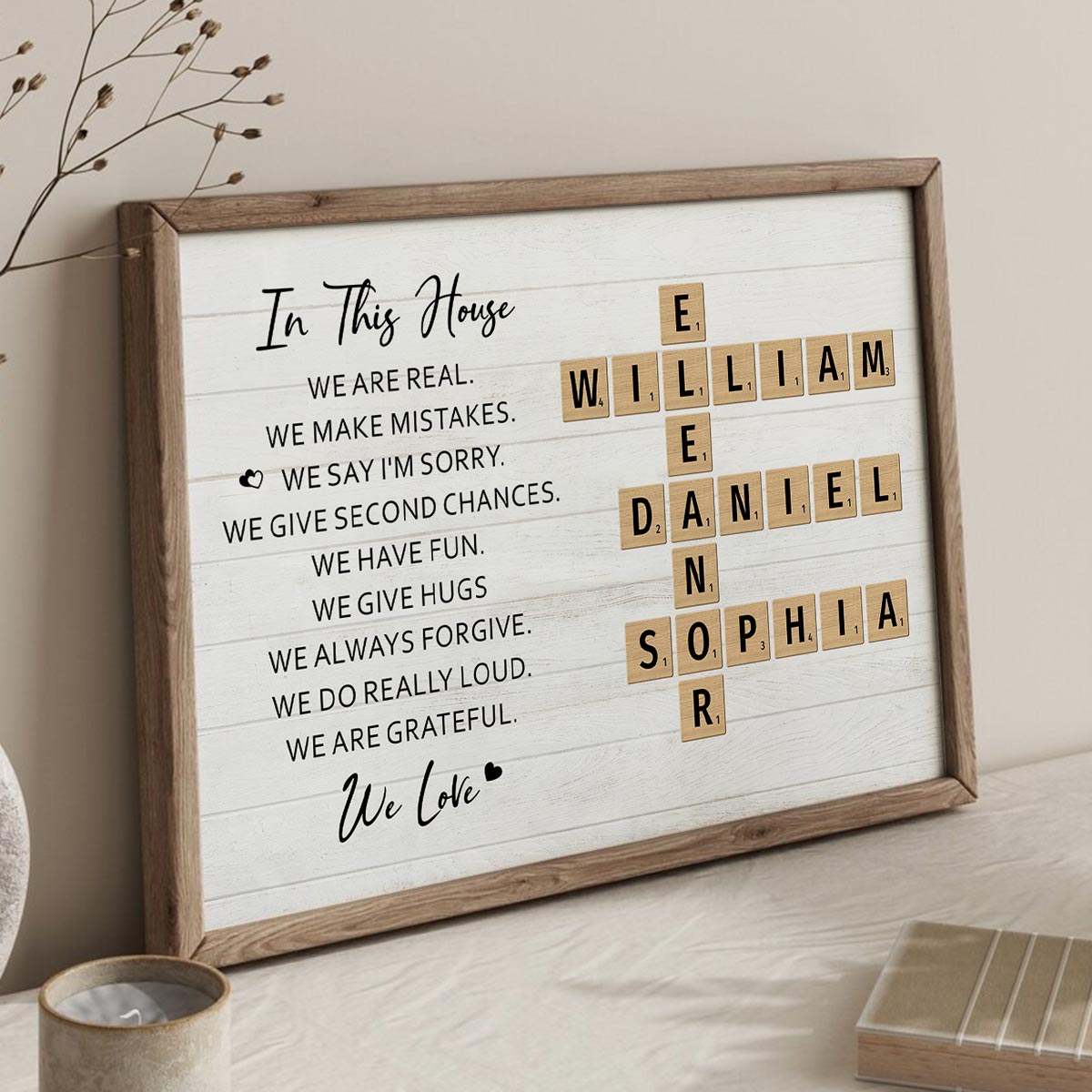 In This House We Love Crossword Puzzle Art Family Home Decor Personalized Poster