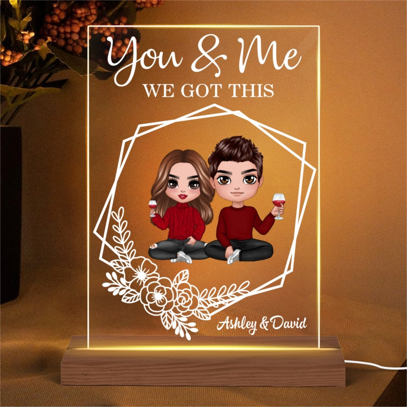 Hexagon Flowers Couple Personalized Plaque LED Night Light - Valentine‘s Day Gift - Gift For Him Gift For Her