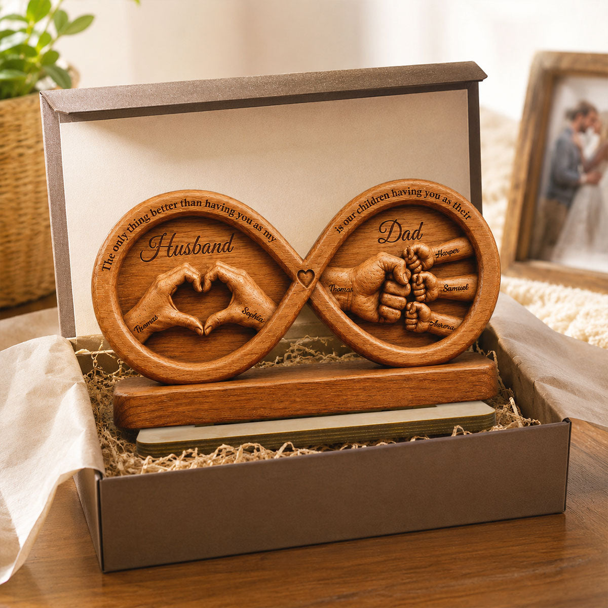 Infinity Love Husband And Dad Fist Bump 2D Flat - Personalized 2-Layered Wooden Plaque - Father's Day Gift For Dad, Husband