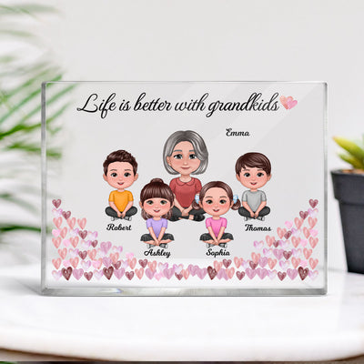 Pretty Doll Grandma Grandkids Watercolor Pink Hearts Personalized Rectangle Acrylic Block Plaque
