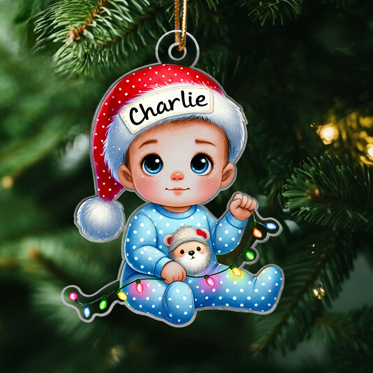 Cute Baby Sitting Personalized Acrylic Custom Shaped Ornament, Baby's First Christmas Keepsake for New Mom New Dad