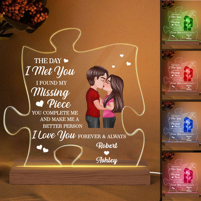 Doll Couple Kissing Found My Missing Piece Valentine‘s Day Anniversary Gift For Him For Her Personalized Custom Shape Acrylic Plaque LED Night Light
