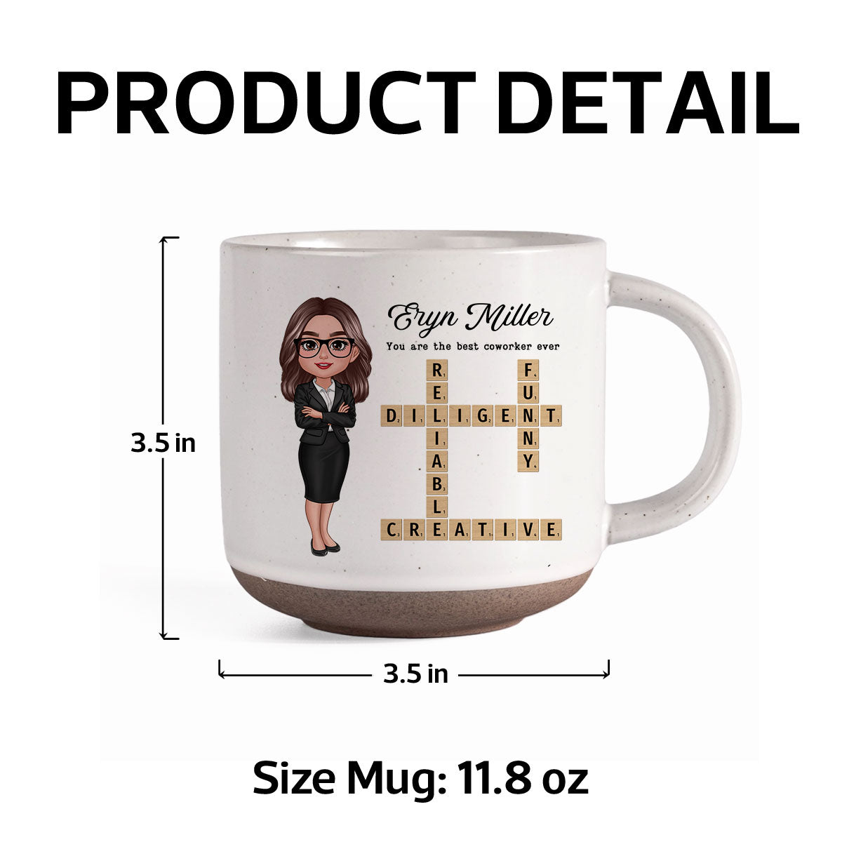 Coworker Crossword Art Personalized Pottery Mug, Thank You Gift for Coworker, Best Friend
