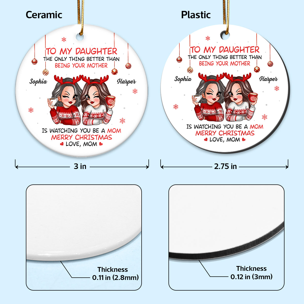 To My Daughter Son Merry Christmas Personalized Ceramic Ornament, Christmas Gift For Daughters, Sons