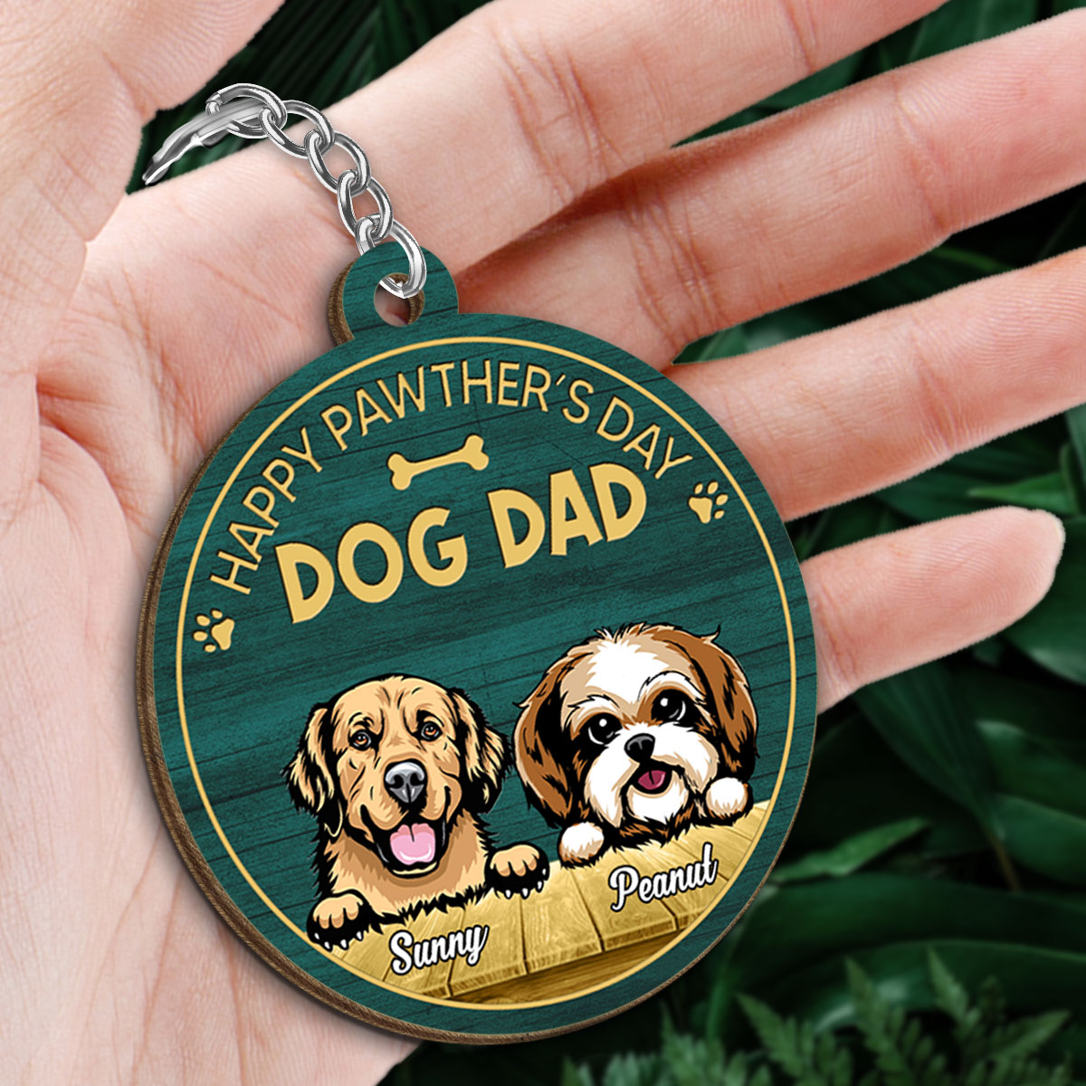 Happy Pawther‘s Day Dog Dad Personalized Wooden Keychain