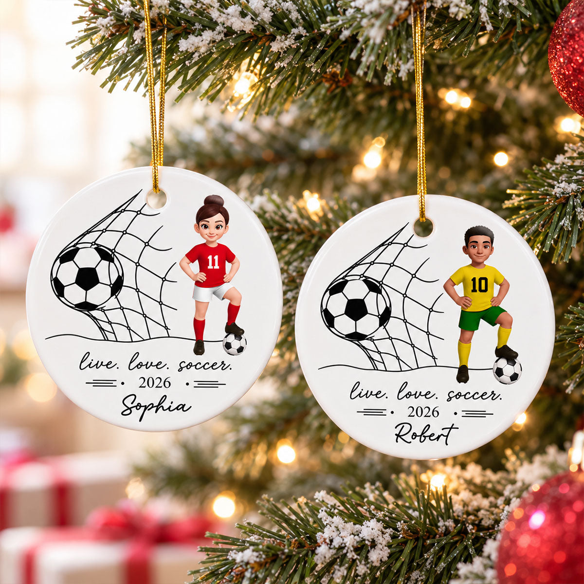 Live Love Soccer Girl Boy - Personalized Ceramic Ornament - Christmas Gift For Daughter, Gift For Son