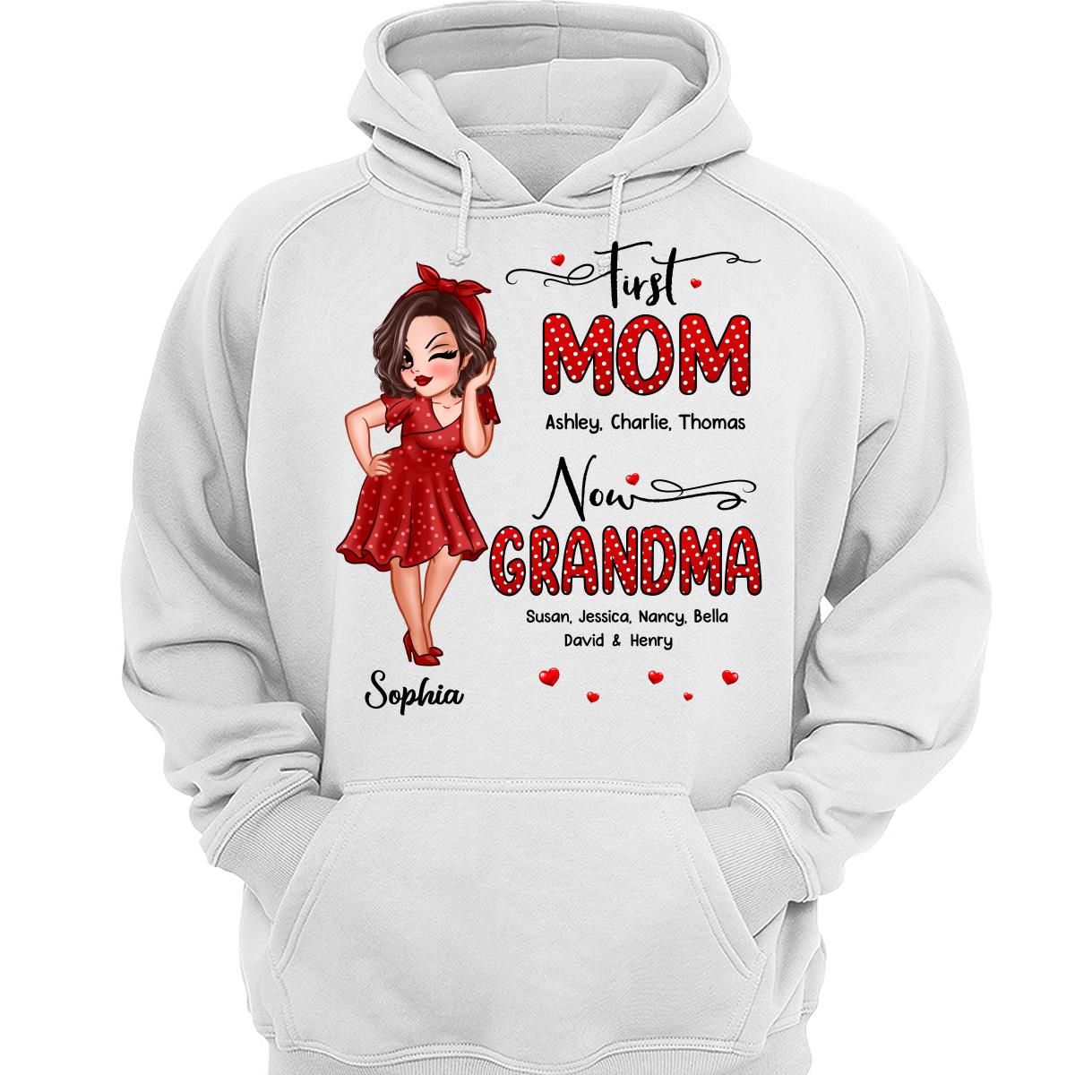 First Mom Now Grandma Polka Dot Personalized Shirt