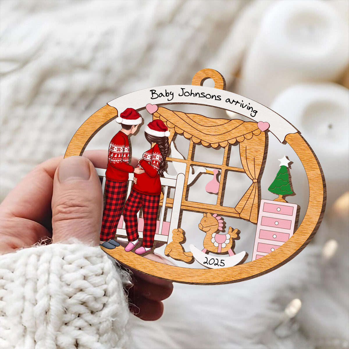 Proud Parents to be, Personalized Expecting Couple Christmas Wooden Ornament