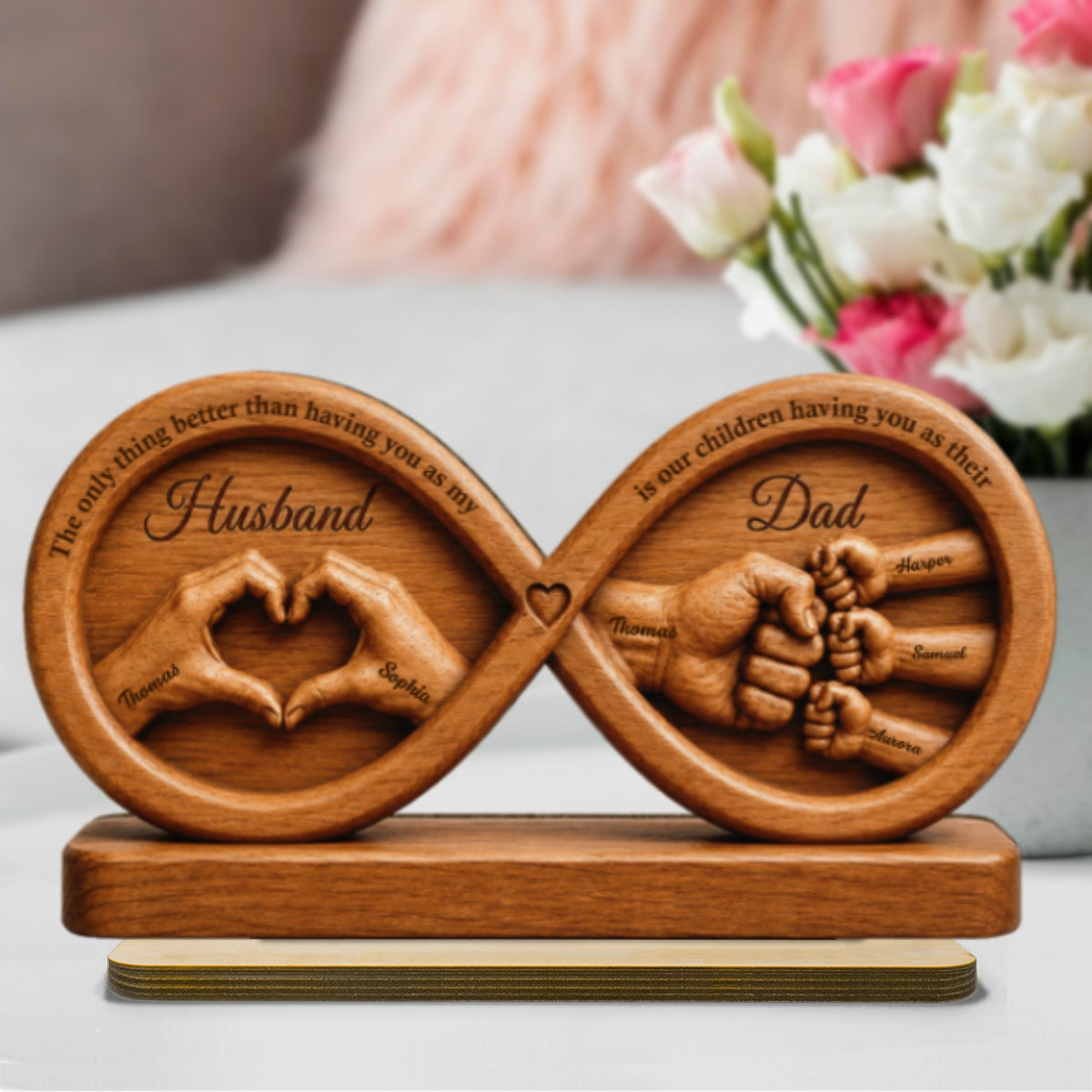 Infinity Love Husband And Dad Fist Bump 2D Flat - Personalized 2-Layered Wooden Plaque - Father's Day Gift For Dad, Husband