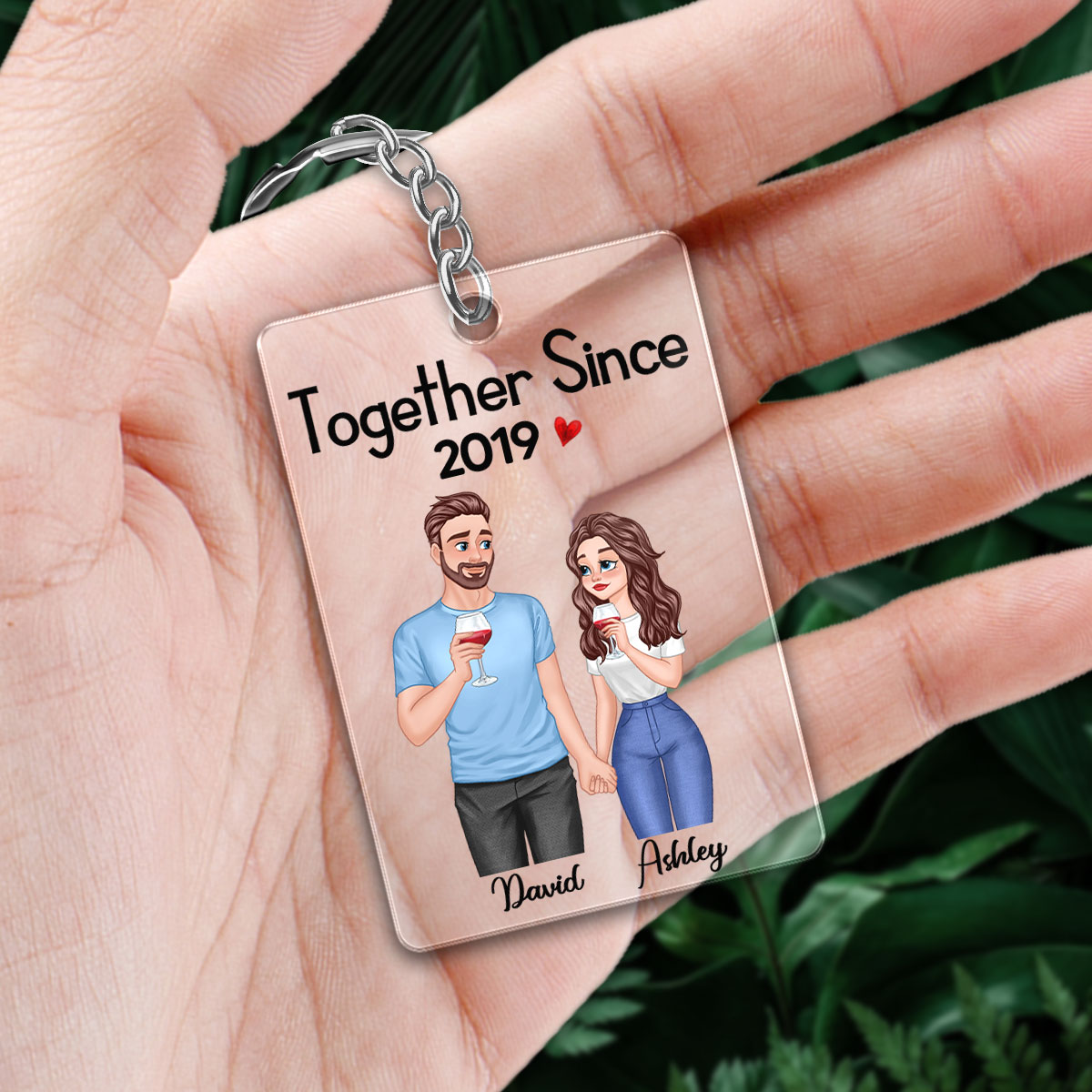 Cartoon Couple Hand In Hand Together Since Personalized Acrylic Keychain - Gift For Him - Gift For Her