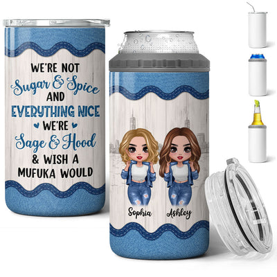 Cool Best Friends Sisters Denim Pattern Personalized 4 In 1 Can Cooler