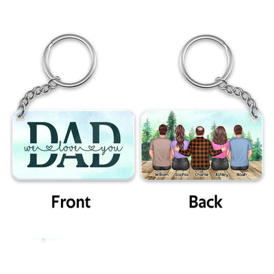 Back View Dad And Daughters Sons Sitting Forest Personalized Acrylic Keychain