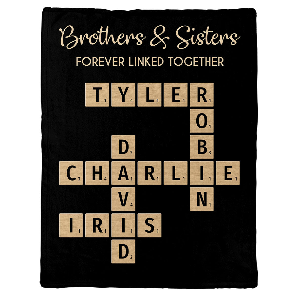 Brothers & Sisters Forever Linked Together Crossword Puzzle Art Personalized Blanket, Gift For Brothers, Sisters, Siblings, Family