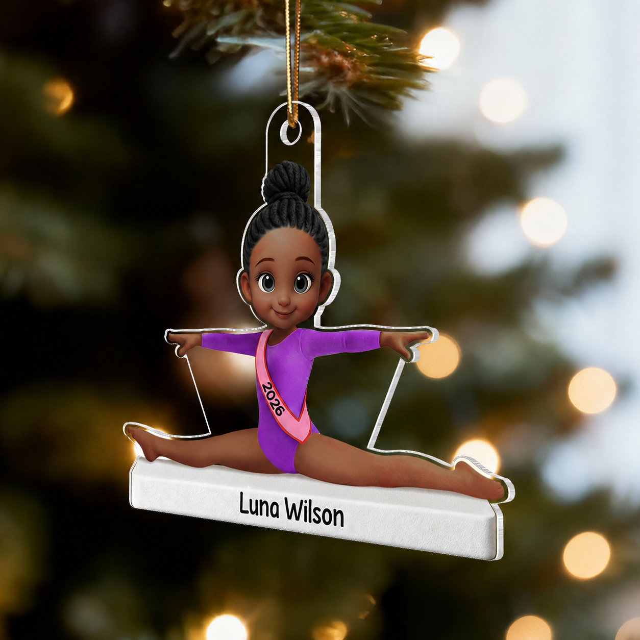 3D Effect Gymnastic Little Girl Front Split Pose - Personalized Acrylic Ornament - Gymnast Gift For Daughter, Granddaughter